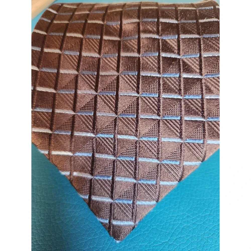 Giorgio Armani Men's Silk Necktie Italy Designer Geometric Brown